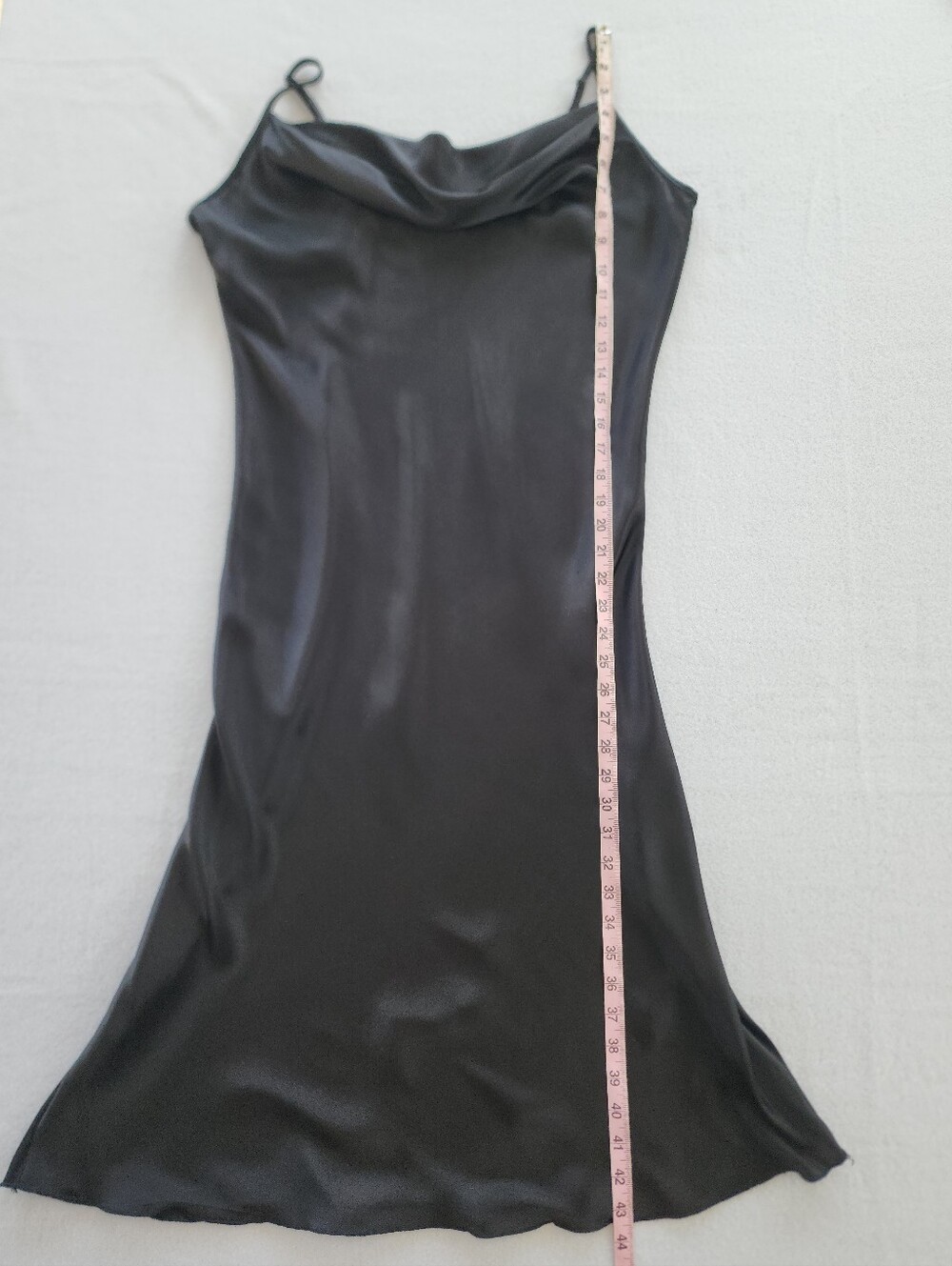 Bebe Black Satin Slip Dress Size L Cowl Neck Midi Adjustable Straps Made USA - Picture 3 of 9